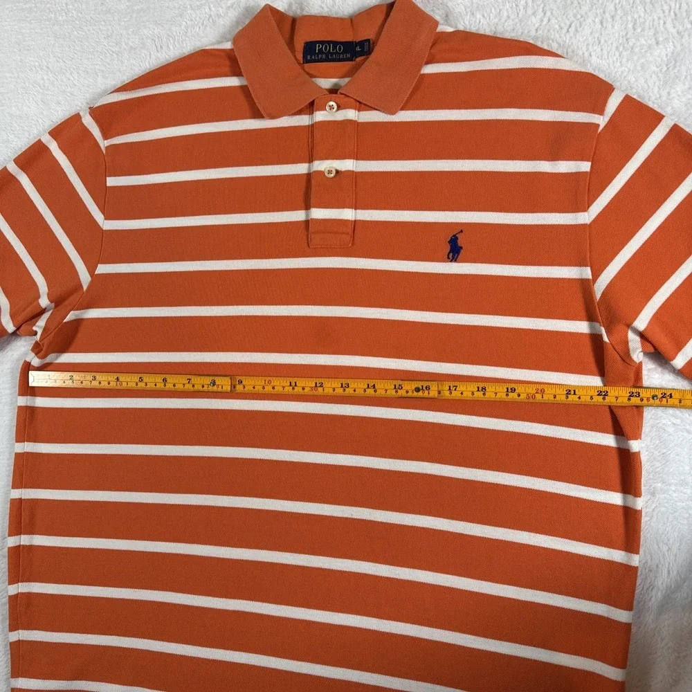 Polo Ralph Lauren Polo Shirt Men's XL‎ Orange White Striped Blue Pony